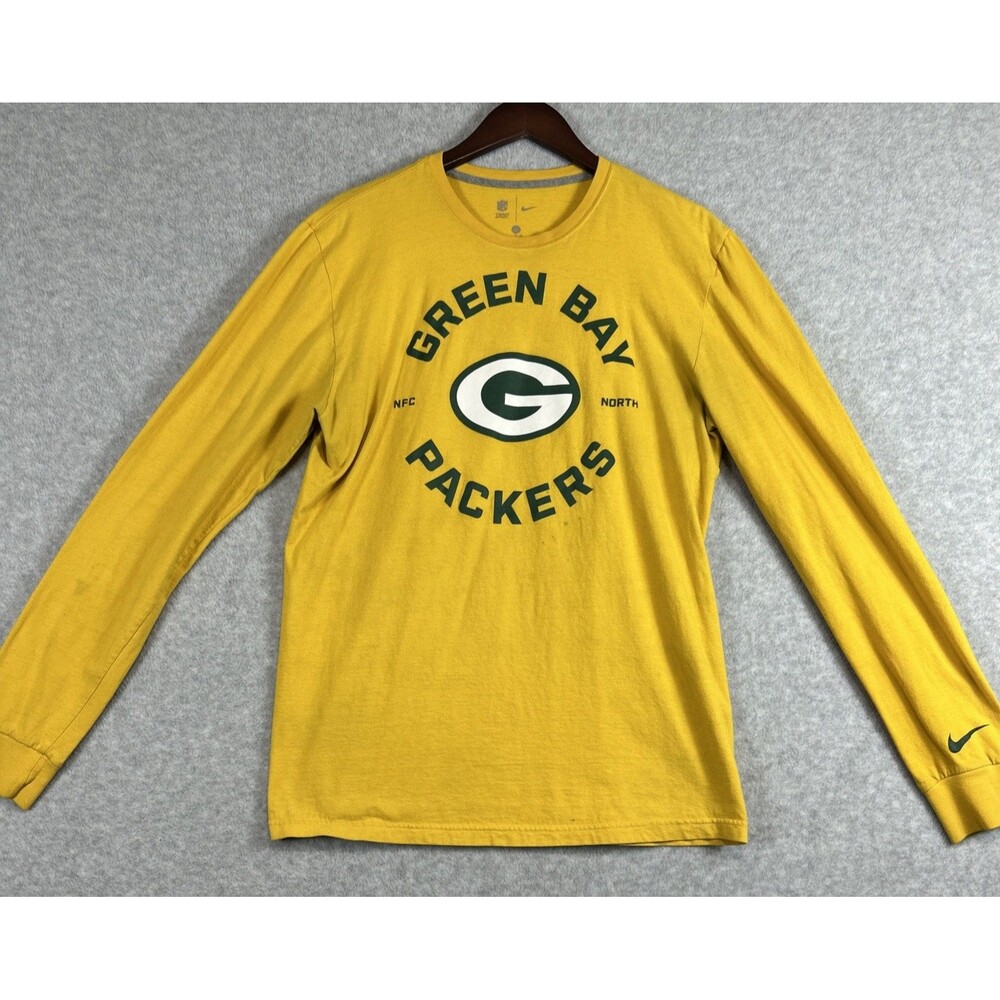 Nike Green Bay Packers Logo Men’s Yellow Long Sleeve T-Shirt Size Large